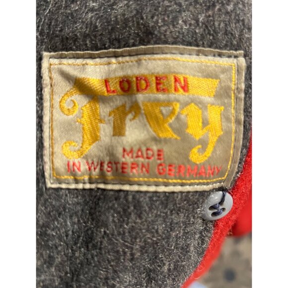 Loden Frey Wool Coat Western Germany Size 50 Gray Red Lining Toggle Closure Flaw - Picture 11 of 16
